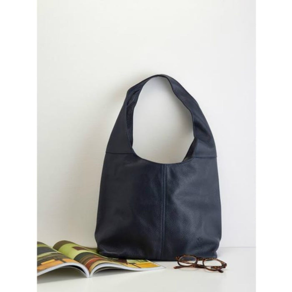 Slouchy Calf-Skin Bag | Navy