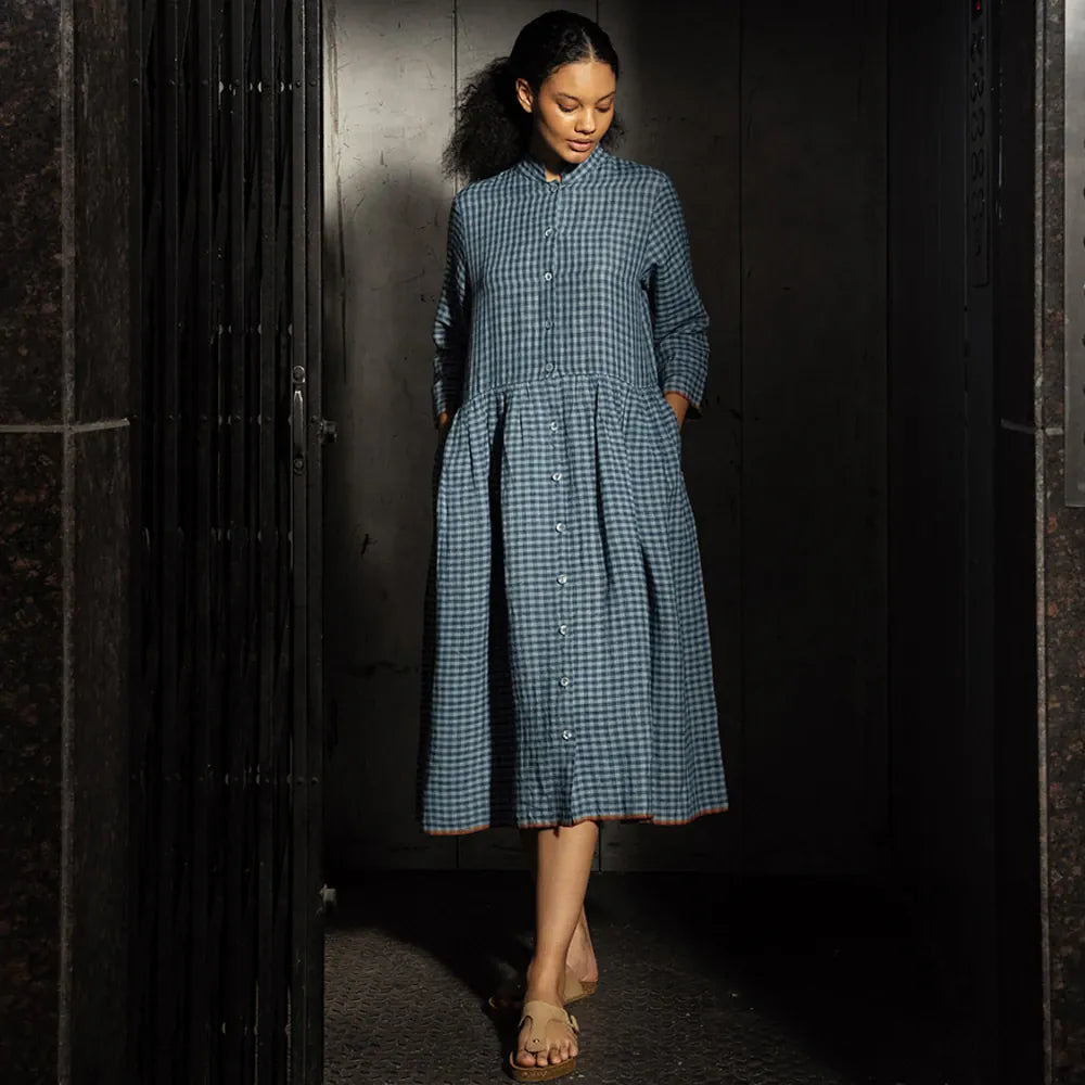 Tara Linen Dress | Ash Blue