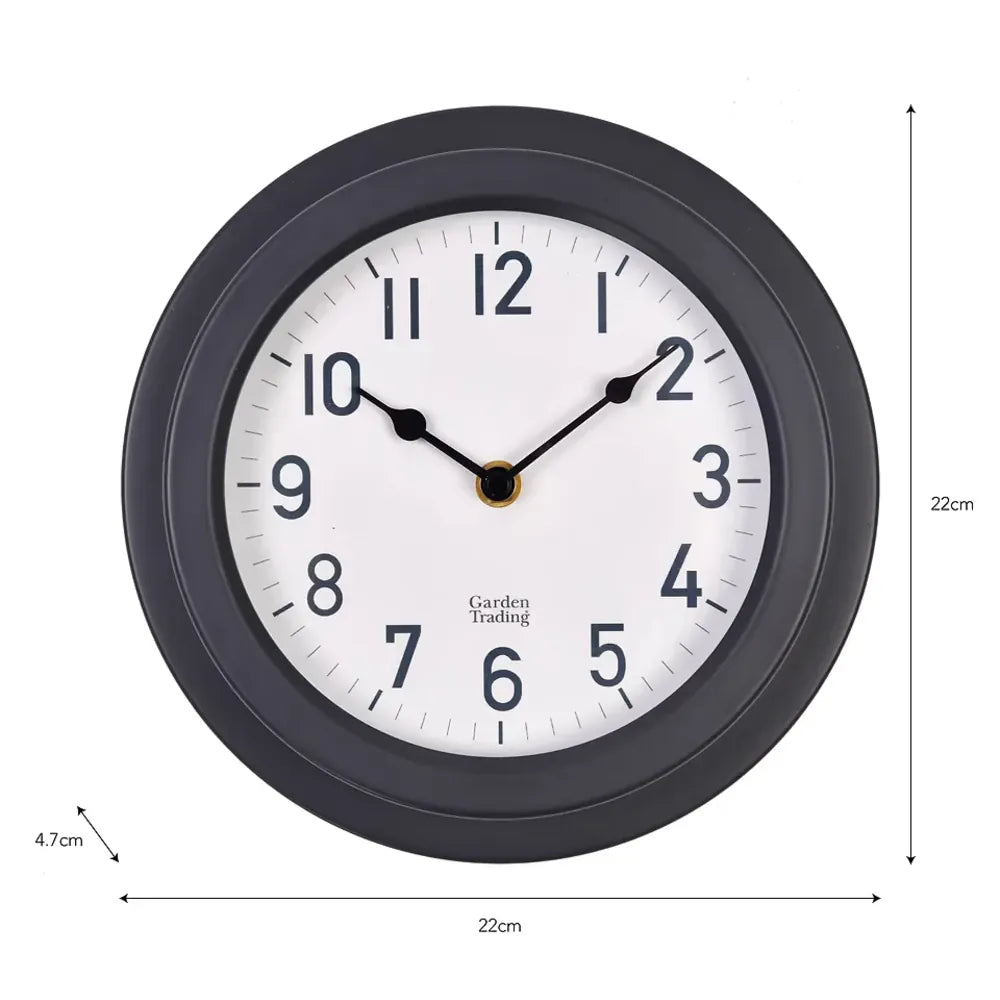 Tenby Clock 22cm | Steel Carbon