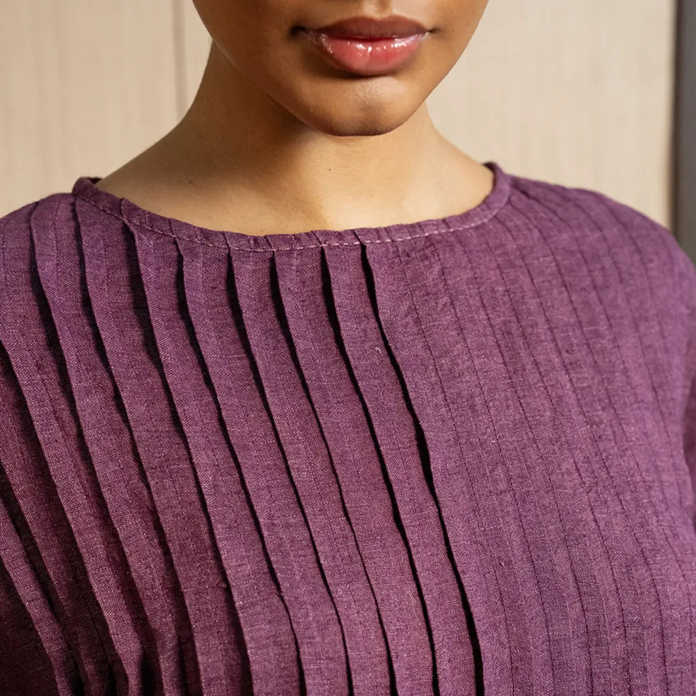 Tessa Linen Pintuck Dress | Aubergine