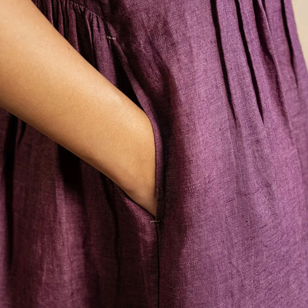 Tessa Linen Pintuck Dress | Aubergine