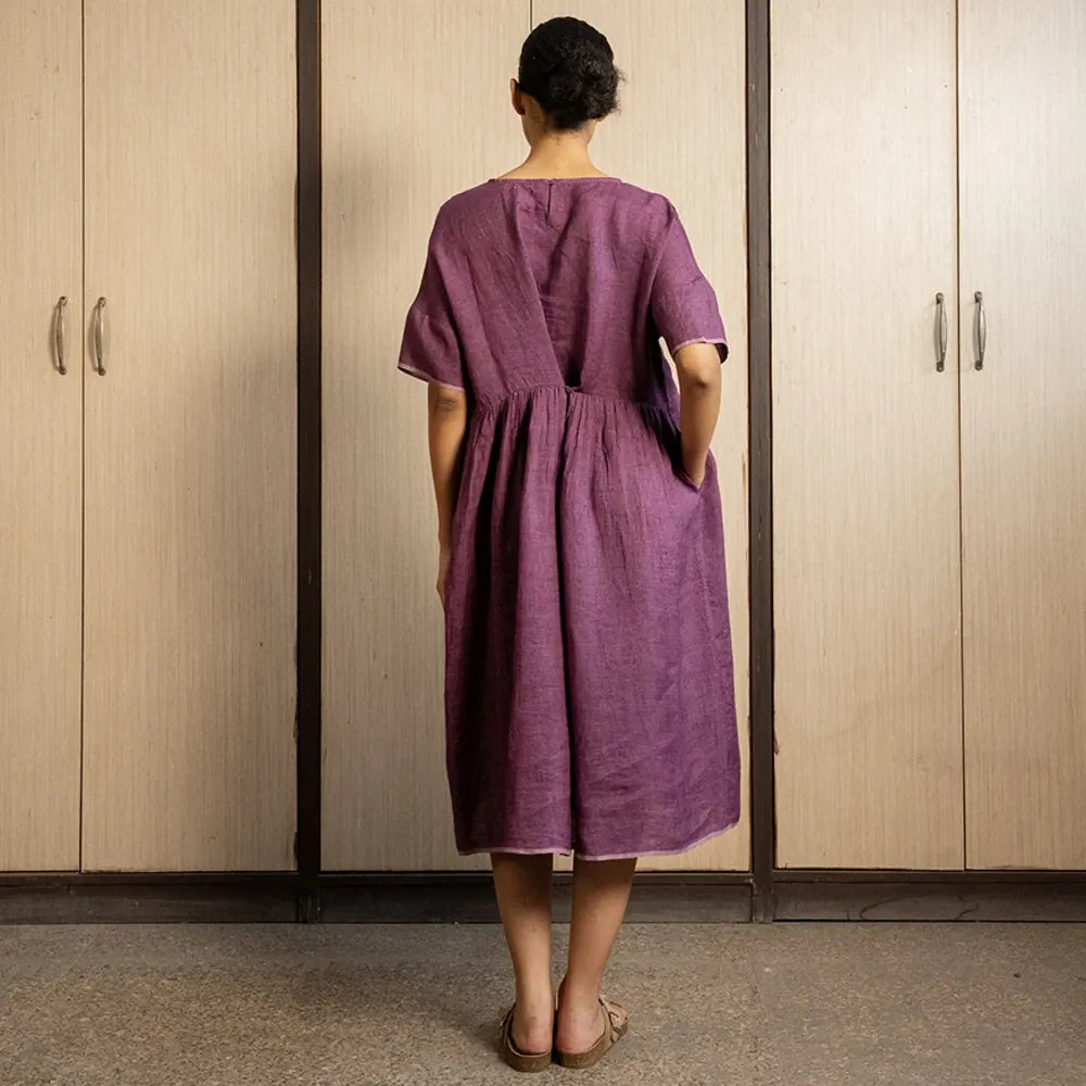 Tessa Linen Pintuck Dress | Aubergine
