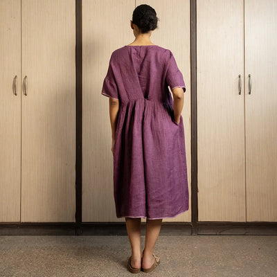 Tessa Linen Pintuck Dress | Aubergine