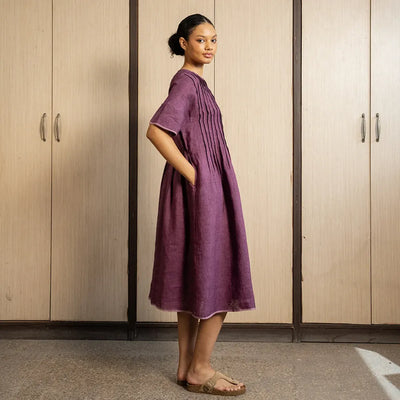 Tessa Linen Pintuck Dress | Aubergine
