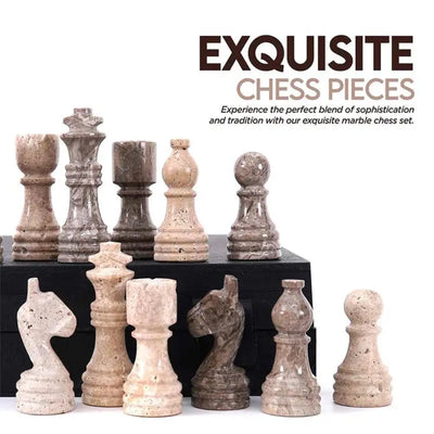 Travertine & Oceanic 30cm | Marble Chess Set