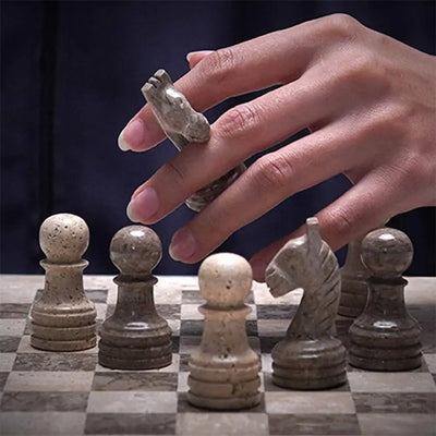 Travertine & Oceanic 30cm | Marble Chess Set