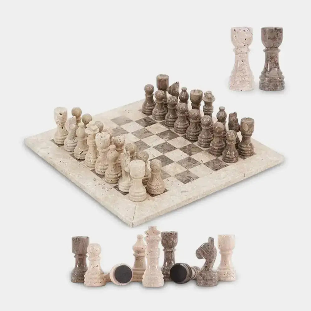 Travertine & Oceanic 30cm | Marble Chess Set