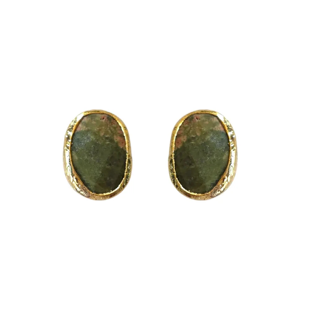 Unakite Stone Oval Earrings