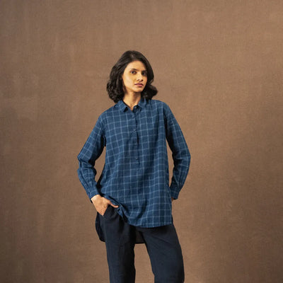 Valerie Cotton Check Shirt | Indigo