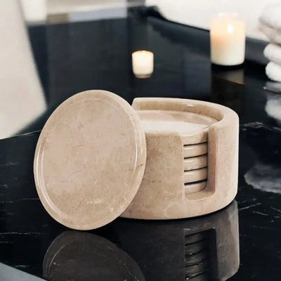 Verona Marble Coasters with Holder | Set of 6