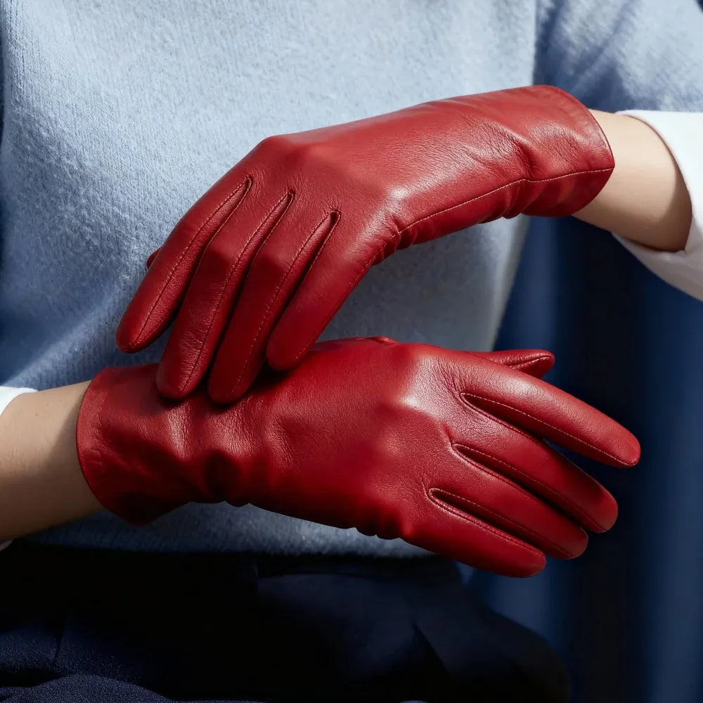 Women's Leather Gloves – Silk Lined – Touch Screen | Red