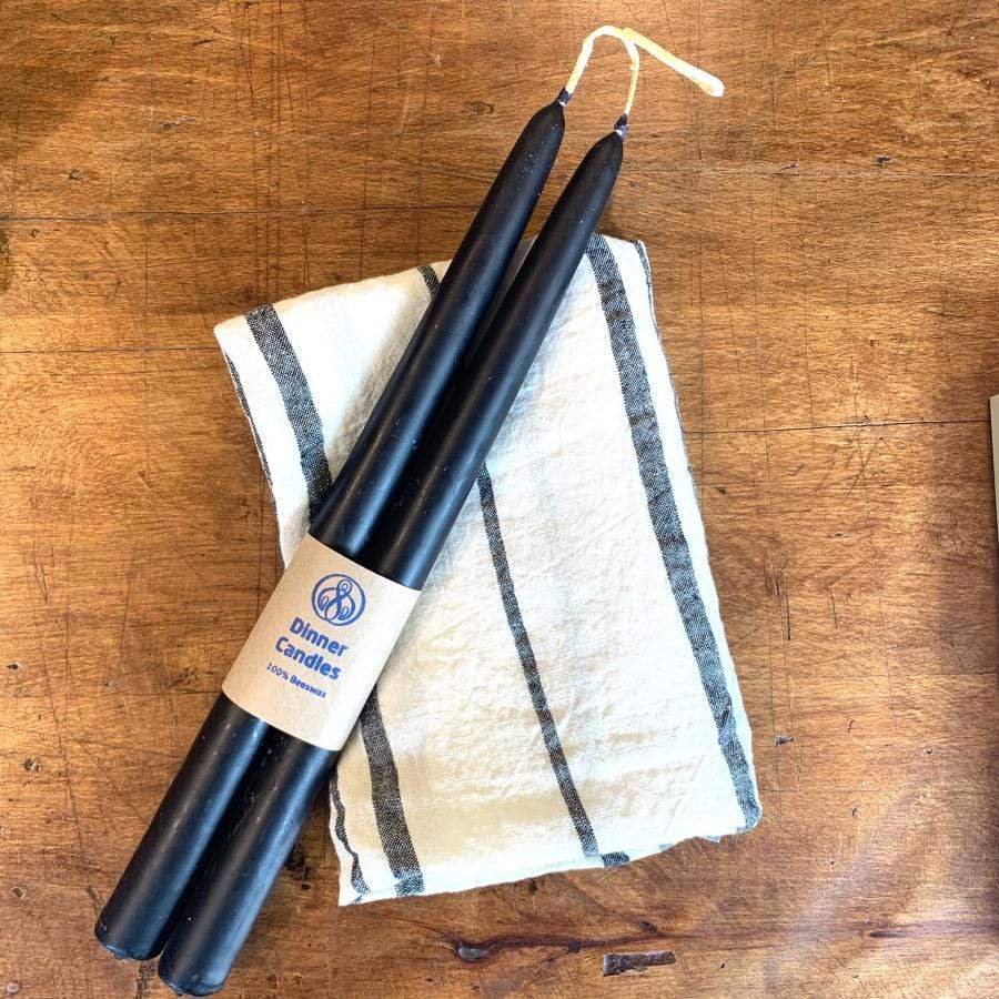 Black Beeswax Dinner Candle | Long Set of 2