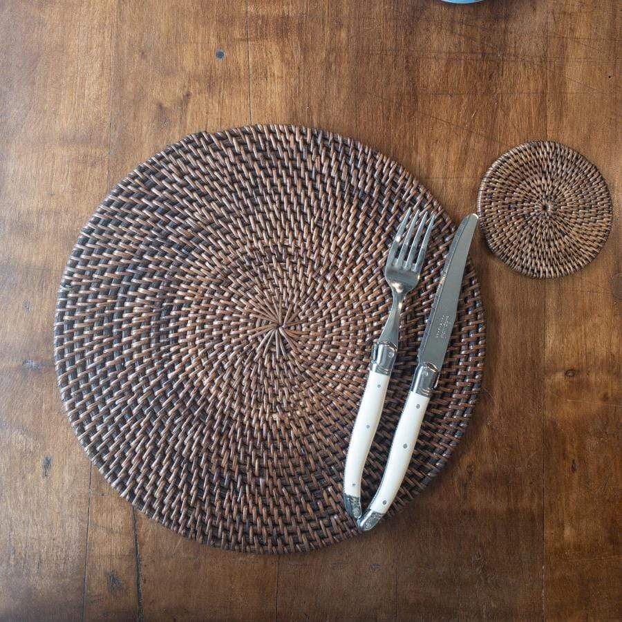 Brown Round Rattan Placemat Cranfields Wellington NZ