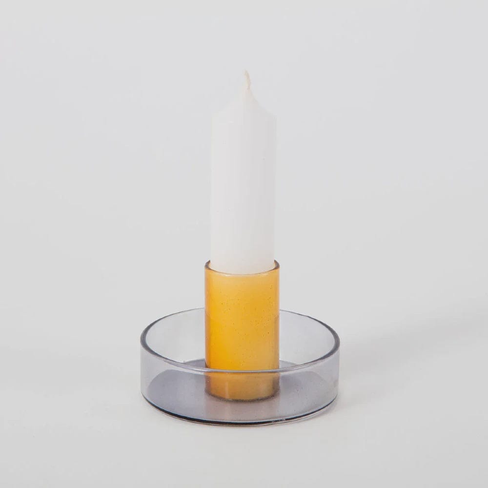 Duo Tone Glass Candlestick Holder | Grey/Orange