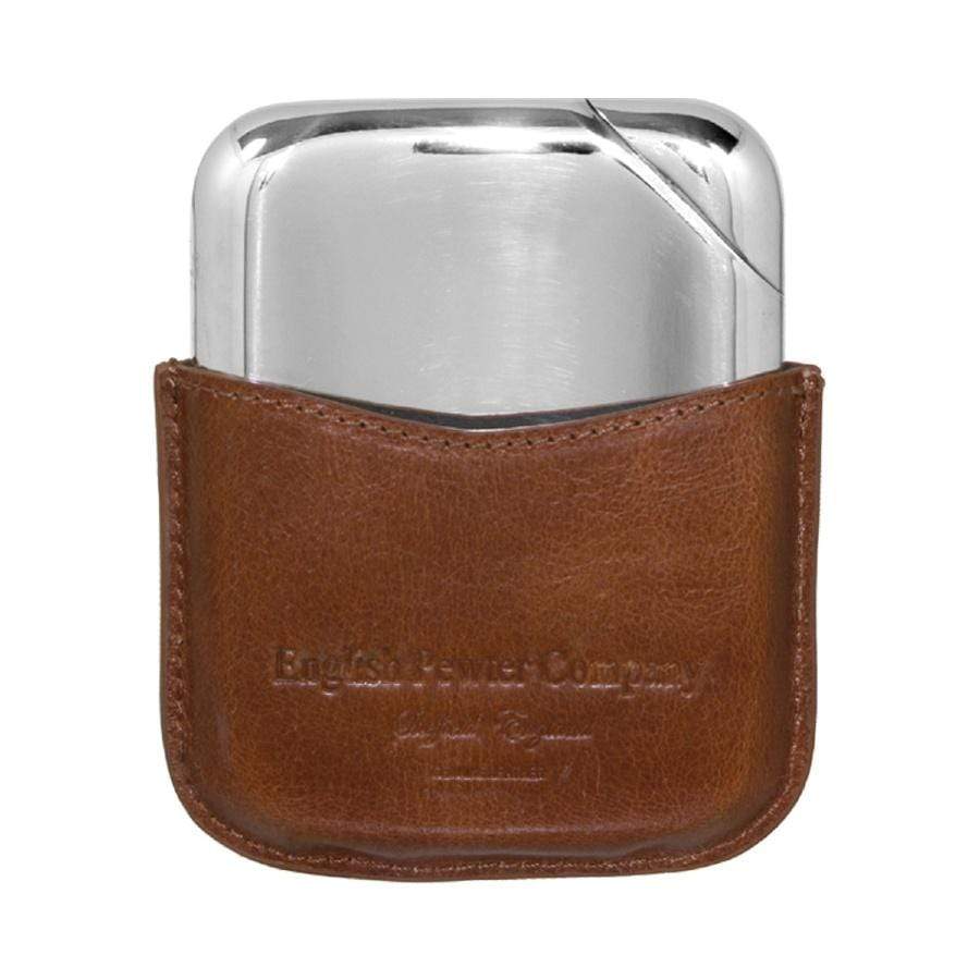 English Pewter Novus Hip Flask in Leather Pouch - 5.5oz