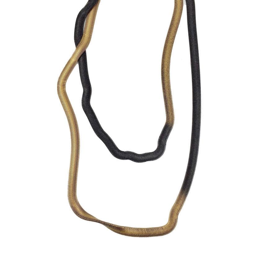 Flat Snake Necklace | Black & Gold