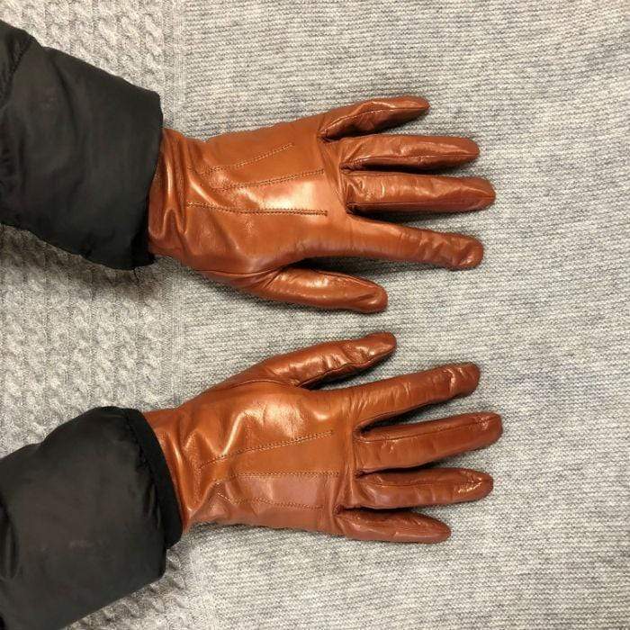 Italian Leather Silk Lined Gloves - Cognac