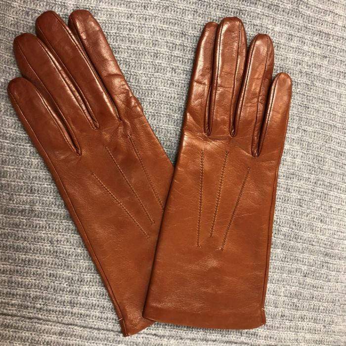 Italian Leather Silk Lined Gloves - Cognac