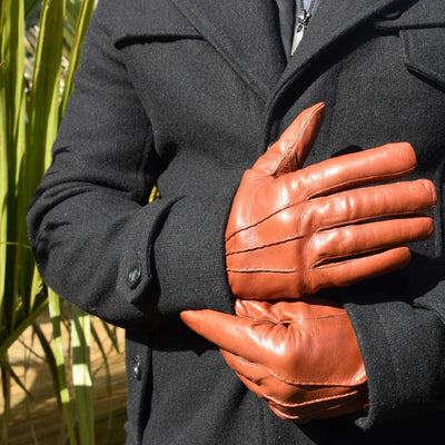 Italian Leather Wool Lined Men's Gloves | Cognac 2371W