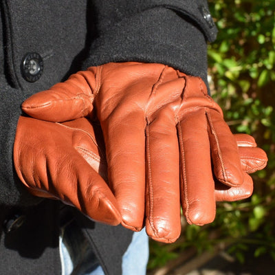 Italian Leather Wool Lined Cognac Men's Gloves