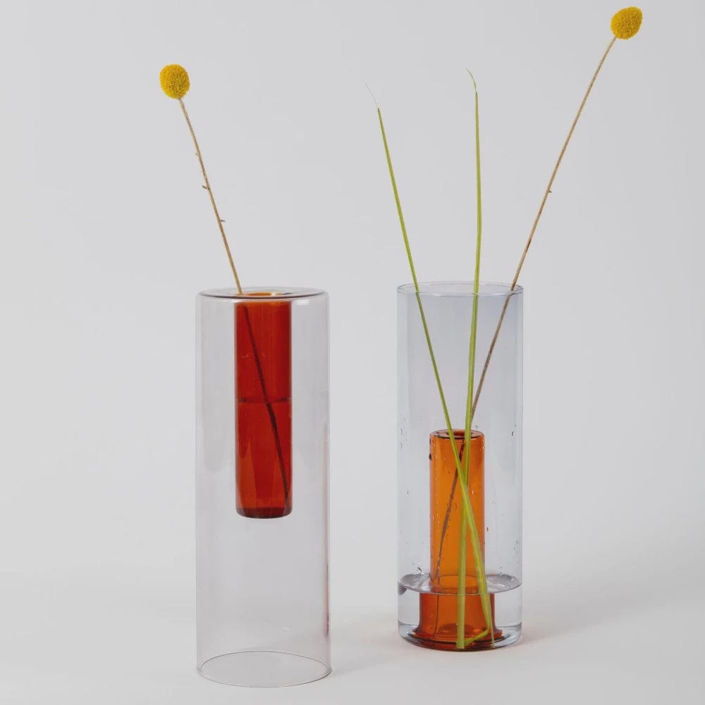 Large Reversible Glass Vase | Grey/Orange