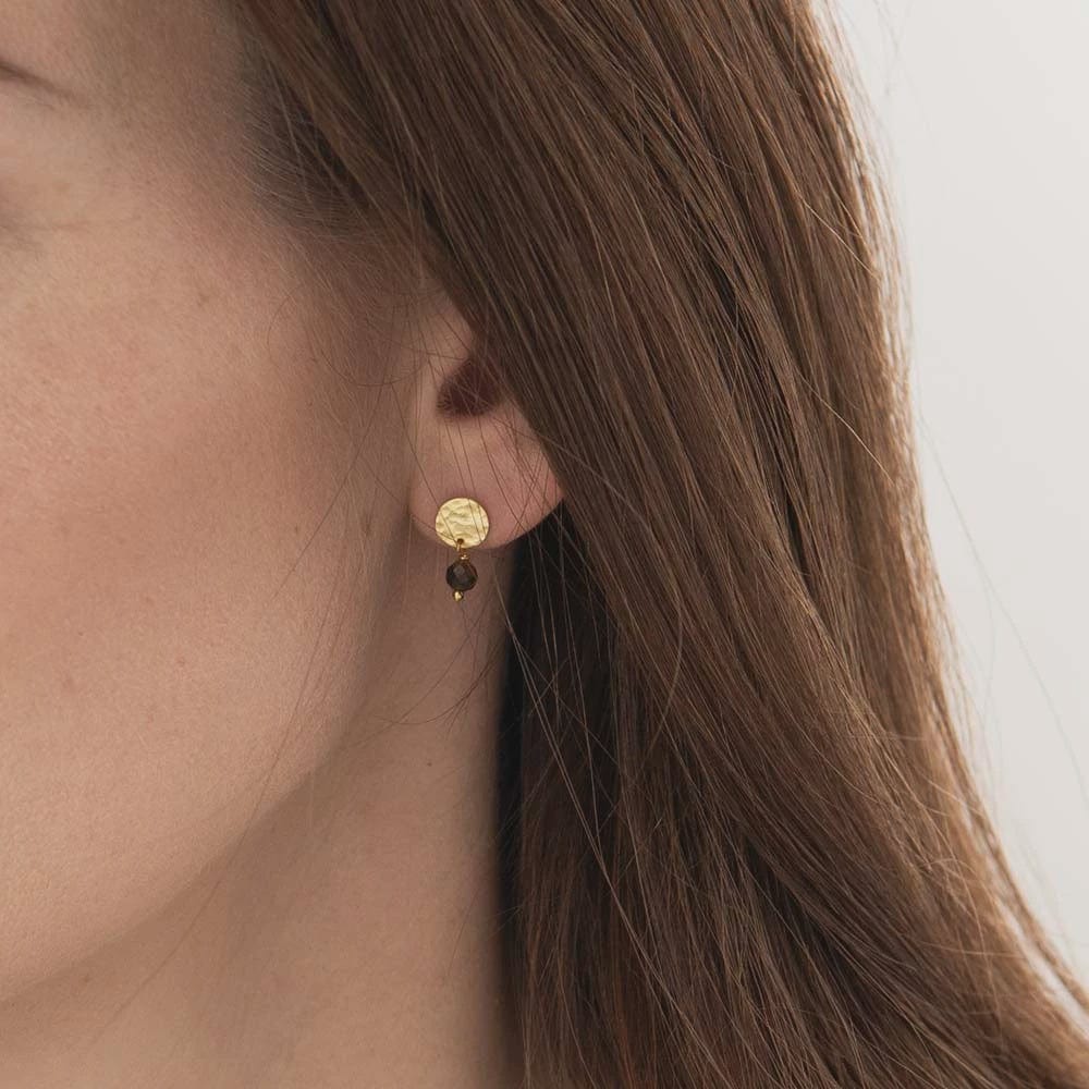 Mini Coin Garnet Gold Earrings