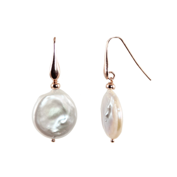 Simply Italian white pearl round flat drop hook earrings