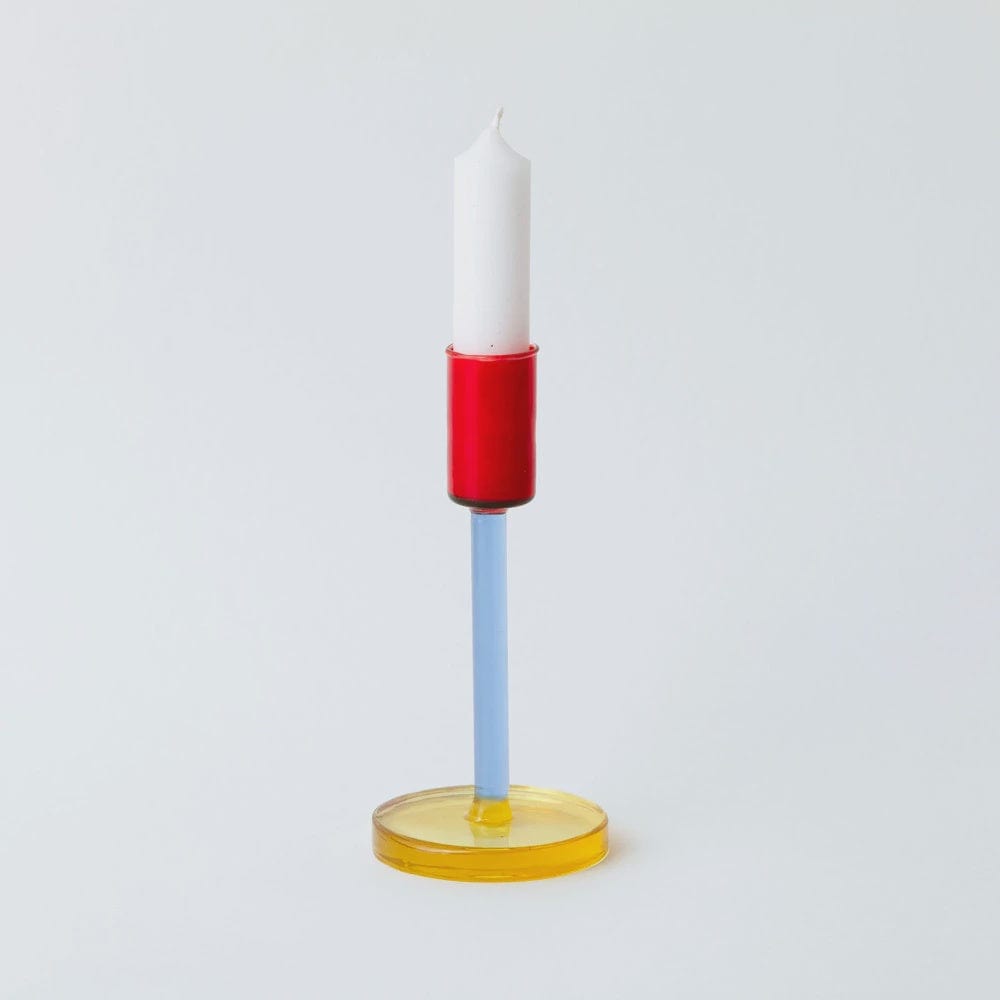 Tall Glass Candlestick Holder | Blue/Red