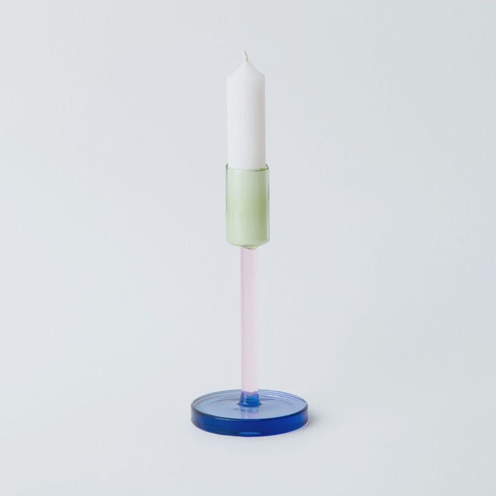 Tall Glass Candlestick Holder | Pink/Green